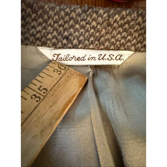 Vintage Stafford Tweed Blazer 42R – Wool Houndstooth Sport Coat with Suede Elbow - Picture 8 of 14